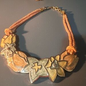 Monet enamel Floral Necklace with Orange Cord